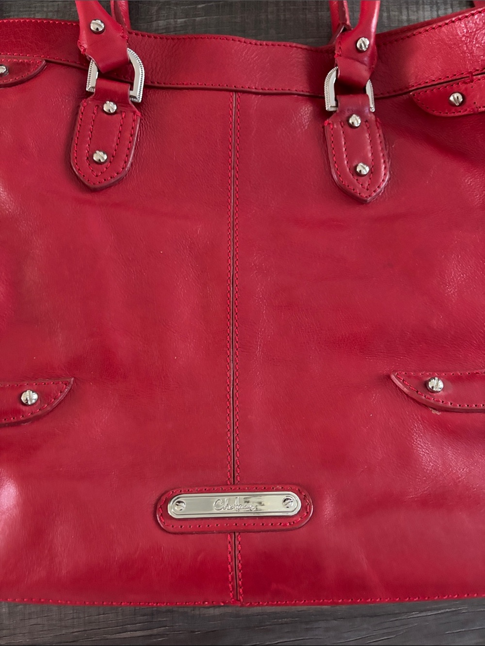 Cole Haan Red Leather Shoulder Hobo Tote Bag, Multiple Pockets, Like New - Picture 2 of 13